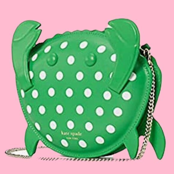 KATE SPADE NWT CLUTCH CRAB POLKA DOT GREEN WHITE SHELLY CROSSBODY BAG LEATHER - Picture 3 of 6